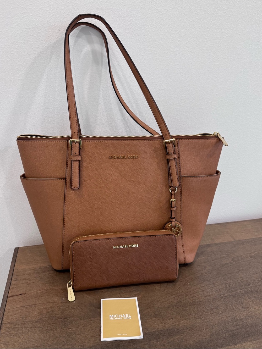 Michael Kors Brown Saffiano Leather Tote with Matching Wallet